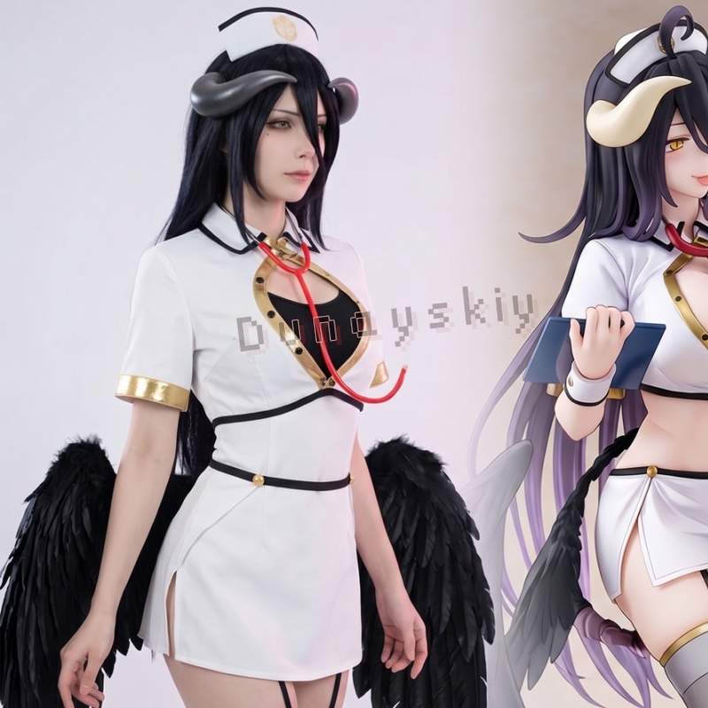 Anime Cosplay Nurse - 오버로드 알베도 고딕 엔젤 간호사 코스프레