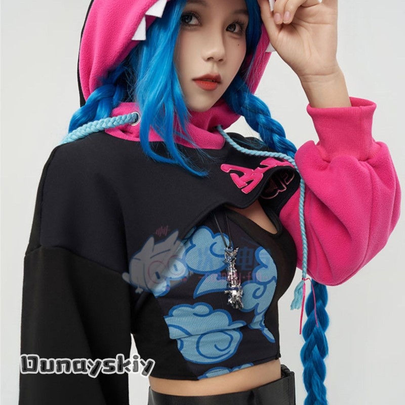 Anime Cosplay Blue Hair - Dunayskiy@Jinx Arcane 후드티 코스프레 의상 정품