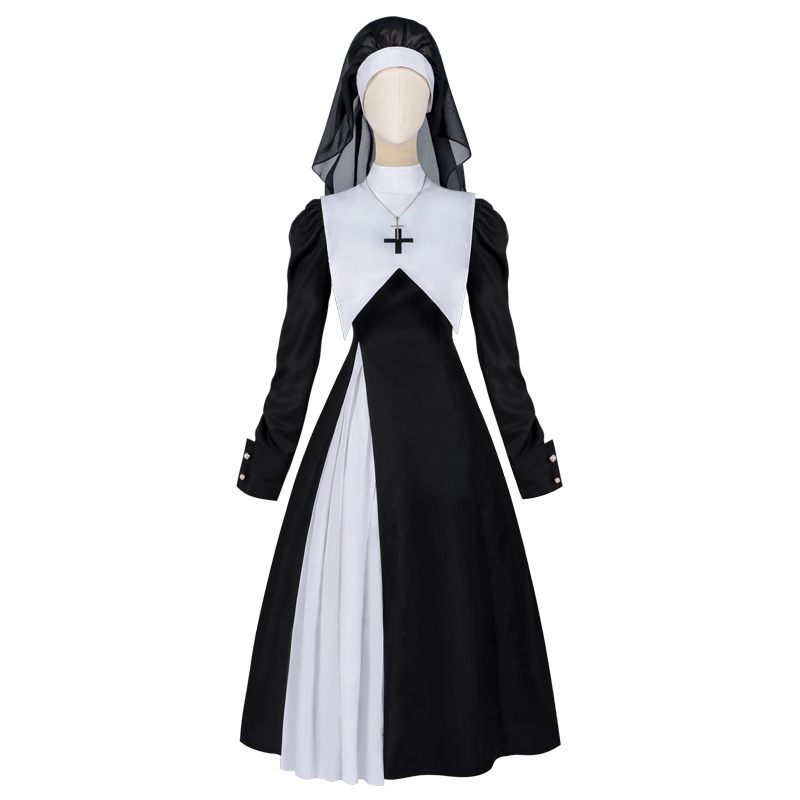 Anime Cosplay Nun - 유럽과 미국 여성의 주름 장식 드레스,