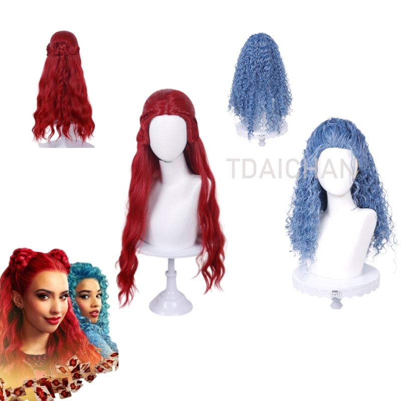 곱슬 코스프레 가발 레드 프린세스 하트 헤어스타일 클로 - Anime Cosplay Blue Hair 리뷰 및 가격