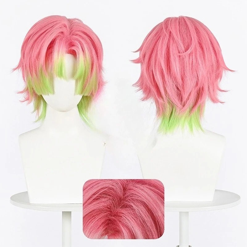 Kanroji Mitsuri 코스프레 가발 핑크 그린  - Cosplay Anime Pink Hair 리뷰 및 가격