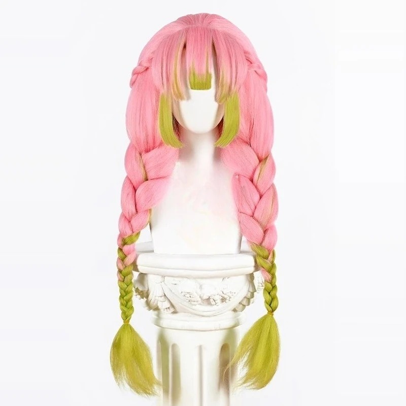 Kanroji Mitsuri 코스프레 가발 핑크 그린  - Cosplay Anime Pink Hair 리뷰 및 가격