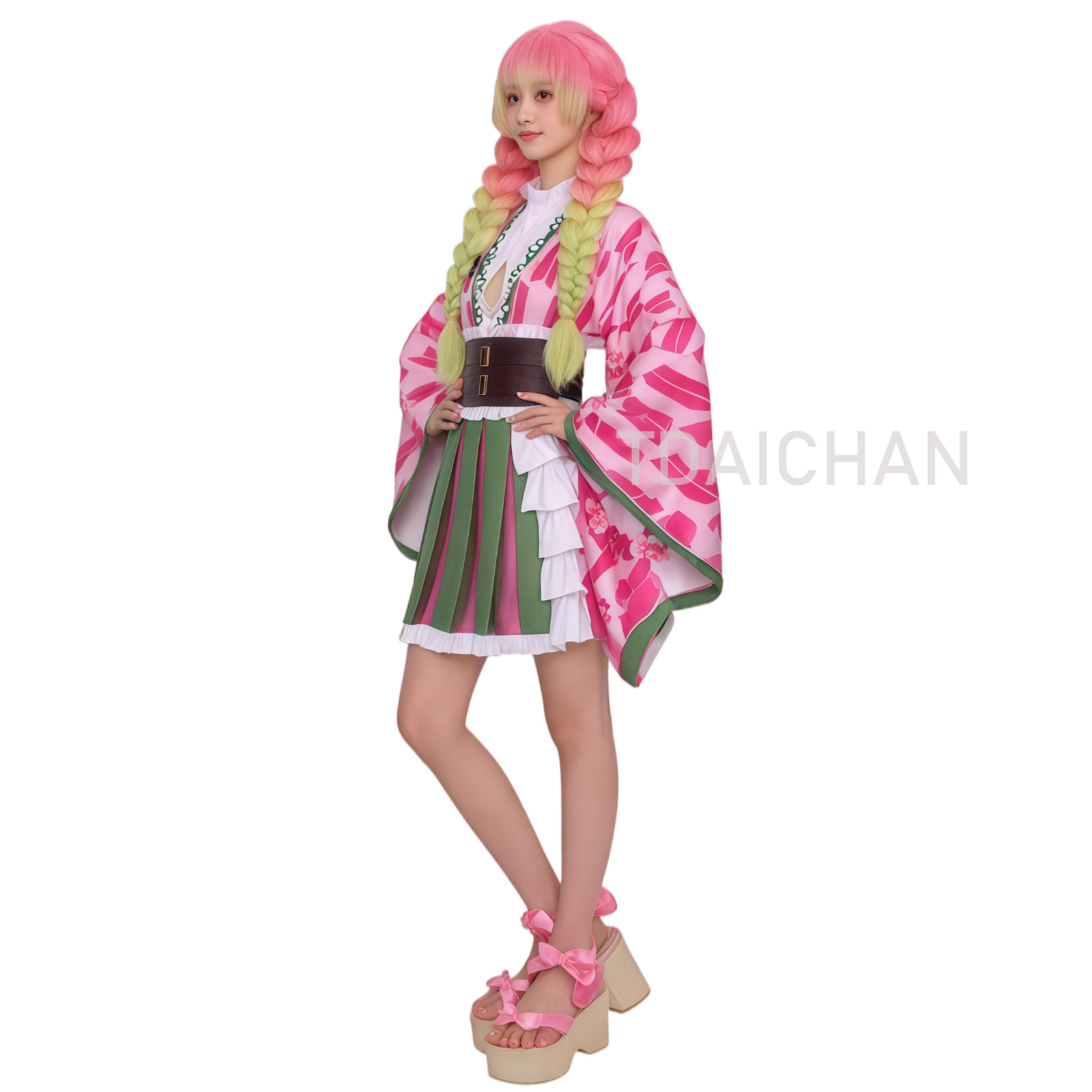 애니메이션 칸로지 미츠리 코스프레 의상 가발 핑크 그린 - Cosplay Anime Pink Hair 리뷰 및 가격