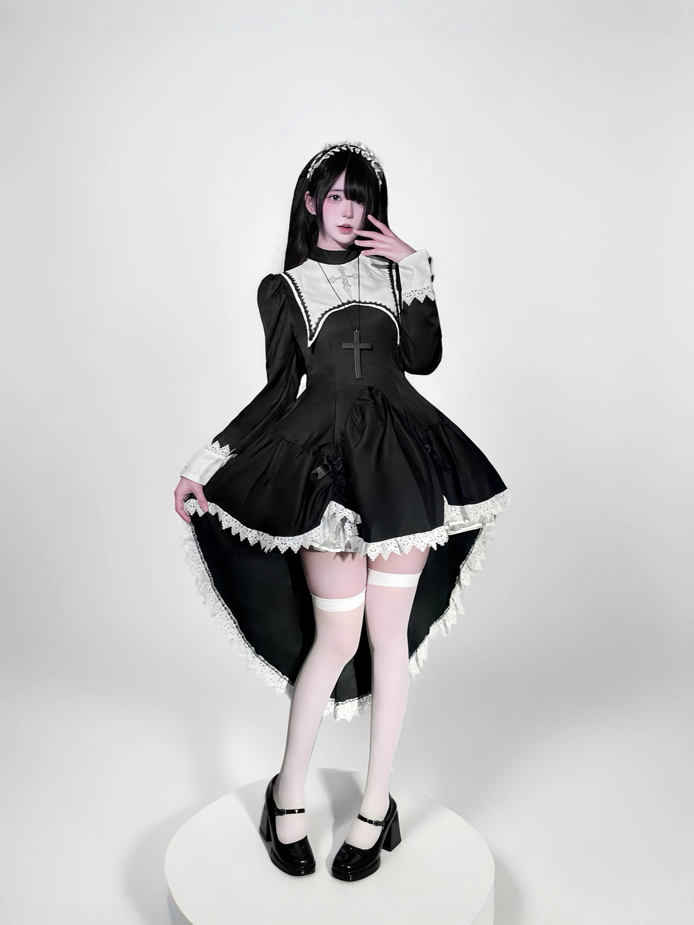 고딕 스타일 어두운 자수 십자가 할로윈 수녀 의상 코스 - Anime Cosplay Nun 리뷰 및 가격