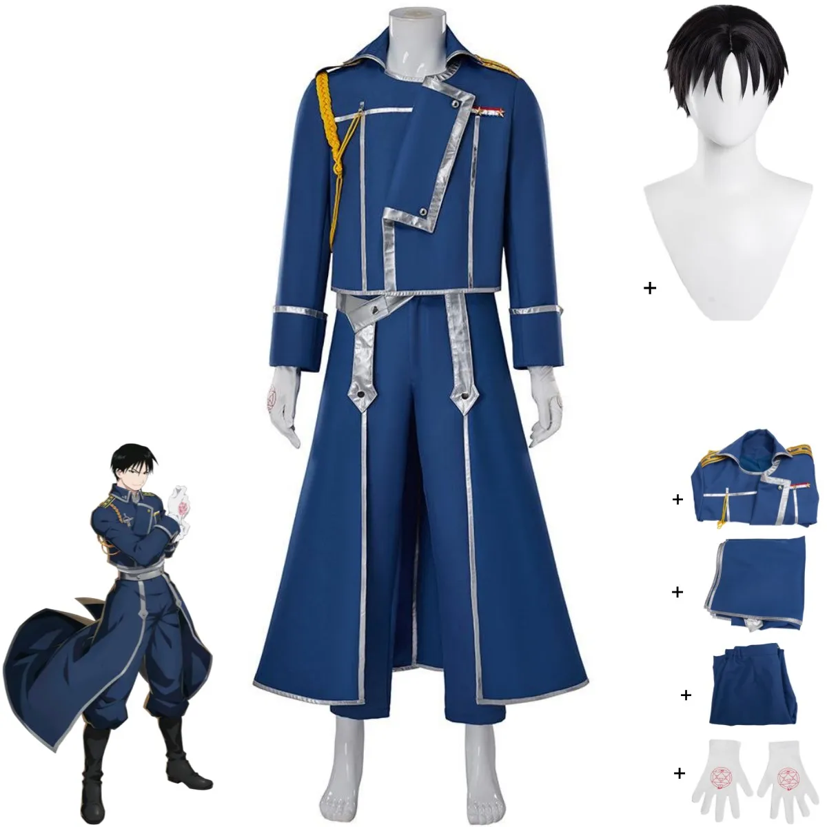 블루 파이트 군복 코트 가발 성인 남성 할로윈 카니발  - Fullmetal Alchemist Coat 리뷰 및 가격