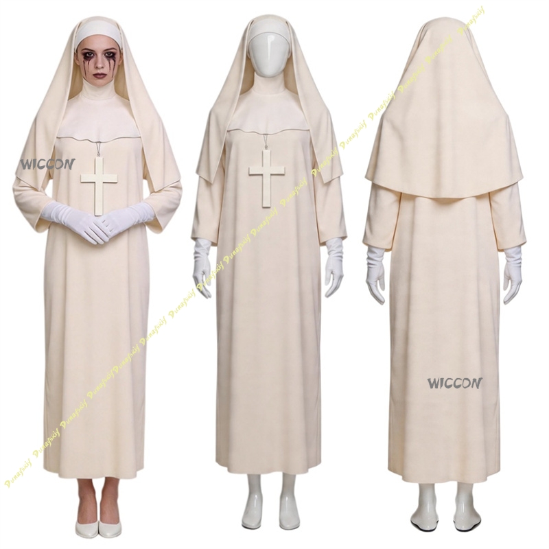 오프 화이트 수녀 코스프레 의상 할로윈 롤플레잉 복장  - Anime Cosplay Nun 리뷰 및 가격