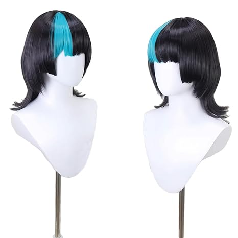 애니메이션 키라라 호시 가발 파란색과 검정색 중간 곱슬 - Anime Cosplay Blue Hair 리뷰 및 가격